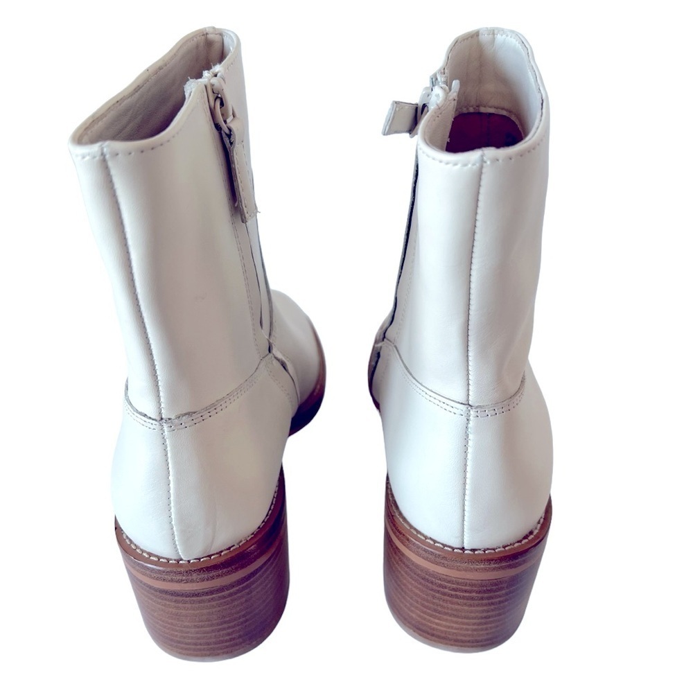 J.Crew Leather Stacked-heel Ankle Boots in Natural White Size 9 - Picture 5 of 8